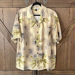 Tommy Bahama Silk Palm Tree Button Up Short Sleeve Hawaiian Shirt Size L EUC